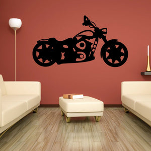 Motorcycle wall decal, black vinyl silhouette of a racing-style bike