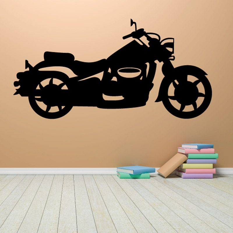 Motorcycle wall decal, black vinyl silhouette of a sport bike on a wall
