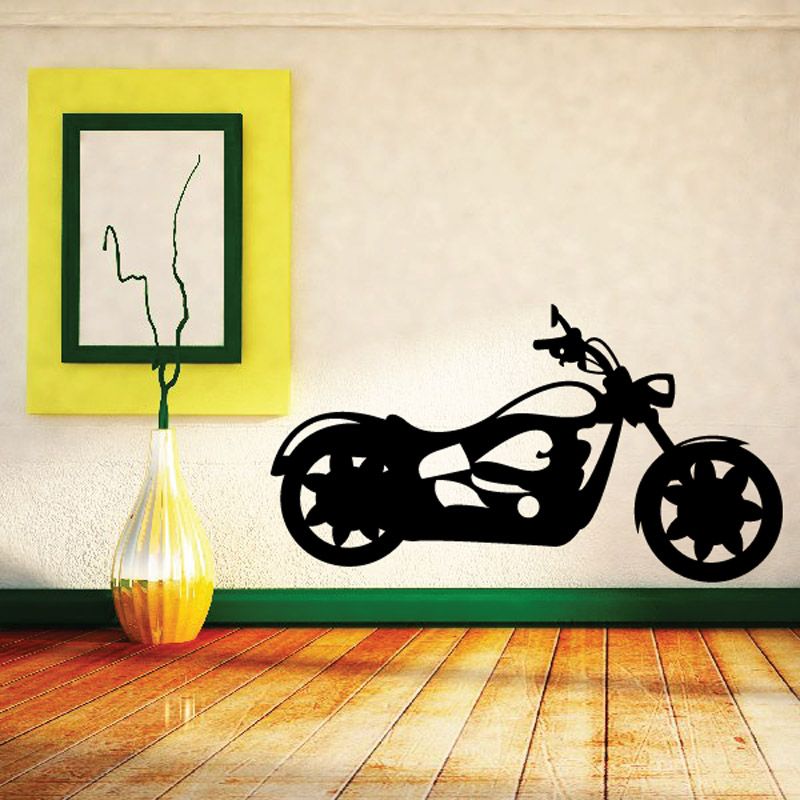 Motorcycle vinyl wall decal, black silhouette of a sport bike on a wall