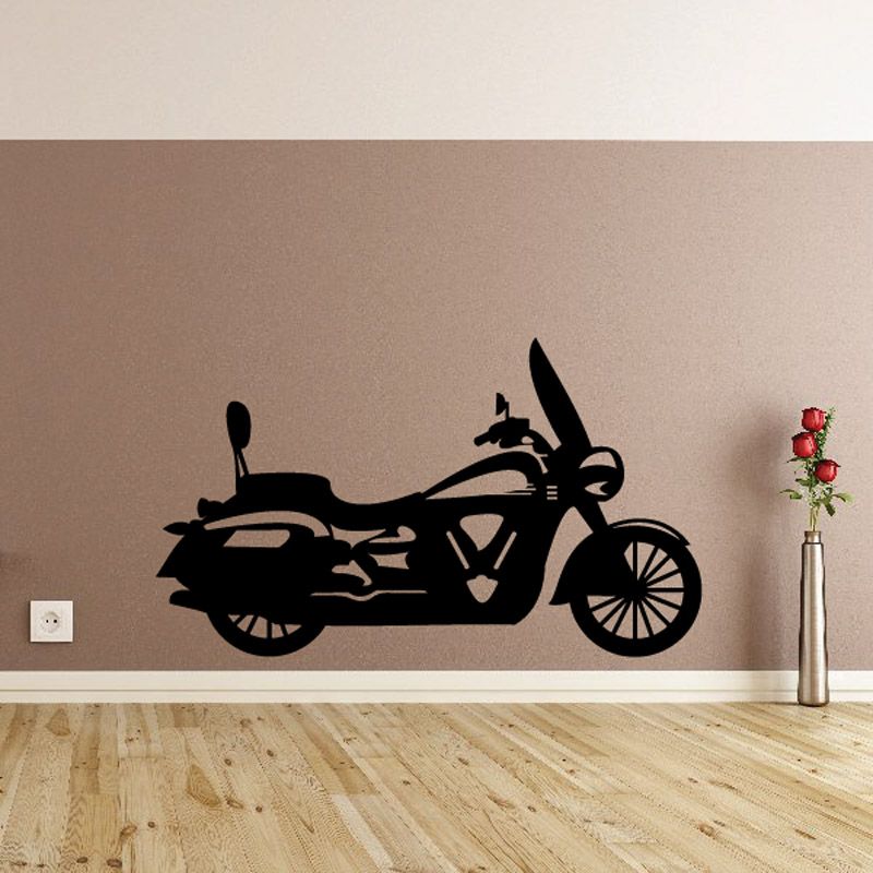 Motorcycle wall decal, black vinyl silhouette of a chopper-style bike