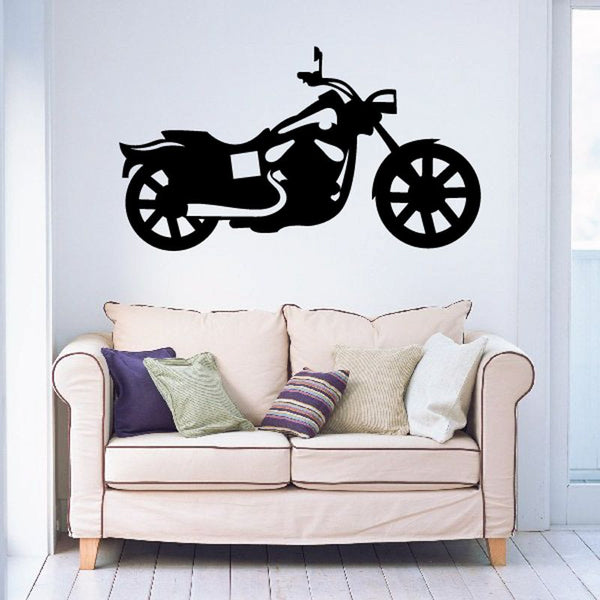 Black motorcycle wall decal vinyl sticker with detailed side profile
