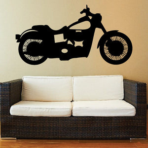 Black motorcycle wall decal with detailed front and rear wheel silhouette