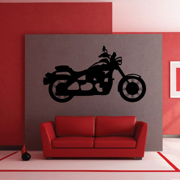 Motorcycle wall decal vinyl with black sport bike silhouette on gray backing