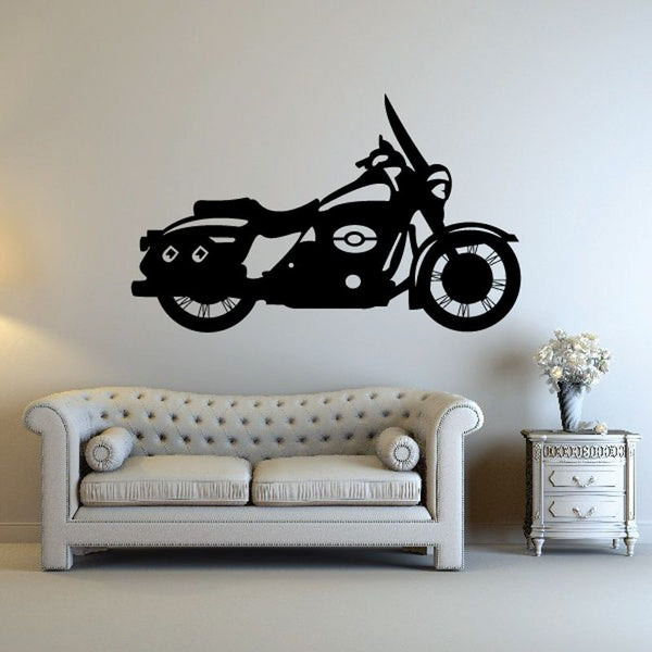 Black motorcycle wall decal vinyl sticker with detailed bike silhouette.