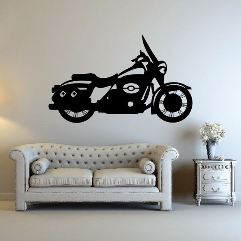 Black motorcycle wall decal vinyl sticker with detailed bike silhouette.