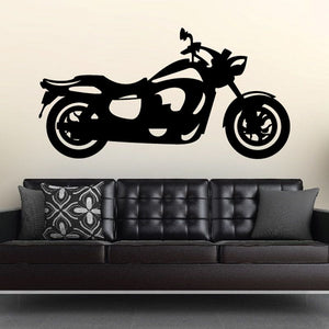 Black motorcycle vinyl wall decal silhouette with wheels and handlebars