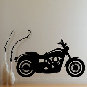 Motorcycle wall decal vinyl—black motorcycle silhouette with exhaust and front wheel