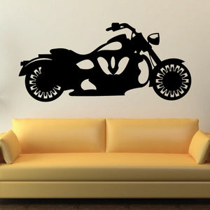 Motorcycle wall decal vinyl, black sport bike silhouette with wheel details