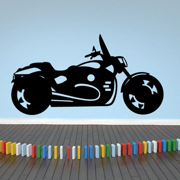 Motorcycle vinyl wall decal with black racing bike silhouette