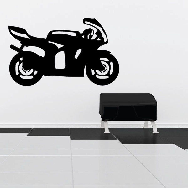 Black motorcycle wall decal vinyl sticker, side view silhouette