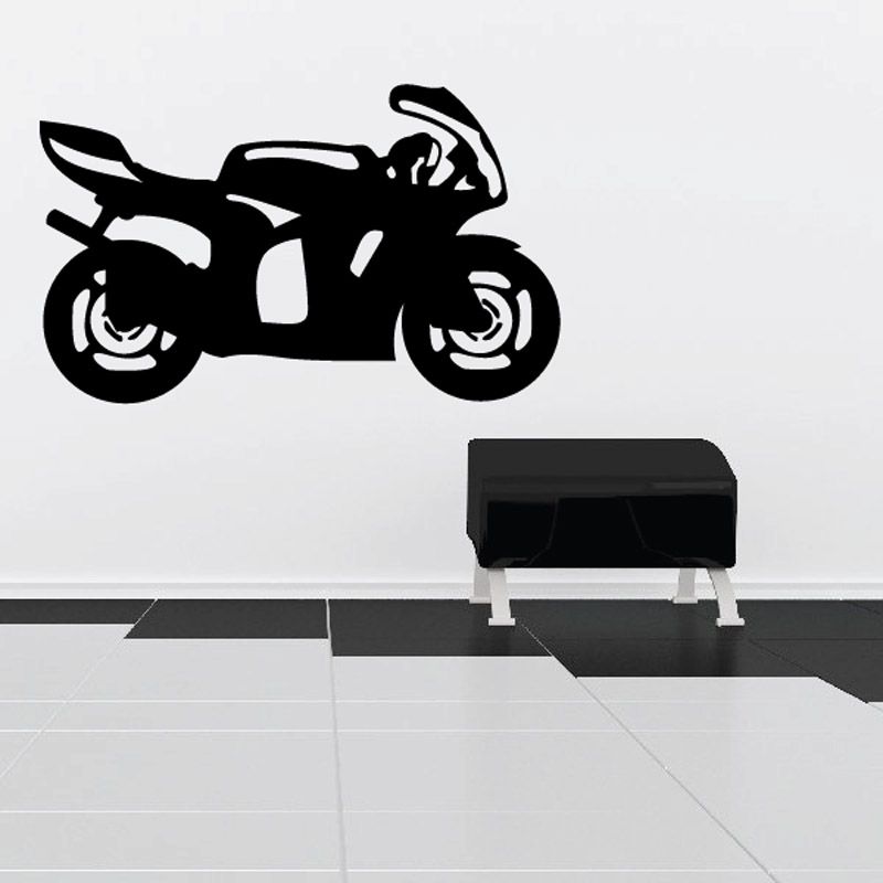 Black motorcycle wall decal vinyl sticker, side view silhouette
