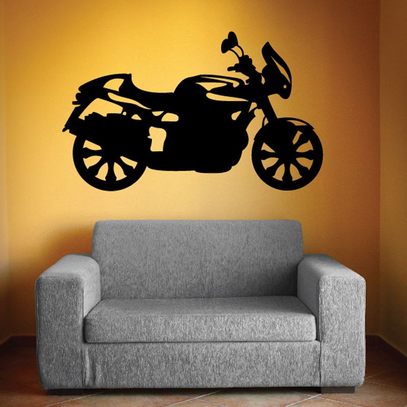 Motorcycle wall decal vinyl with black scooter-style silhouette on wall