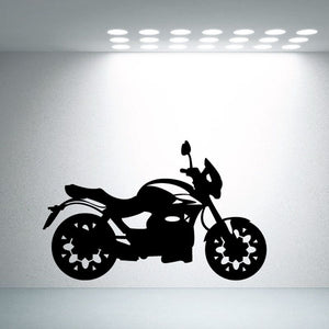 Motorcycle wall decal vinyl, black racing bike silhouette with front lights