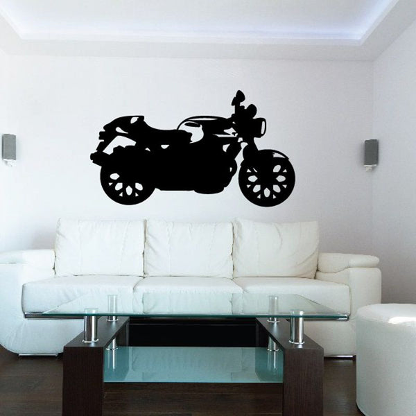 Motorcycle vinyl wall decal with black motorcycle silhouette