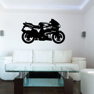 Motorcycle wall decal, black vinyl silhouette of a racing-style motorcycle
