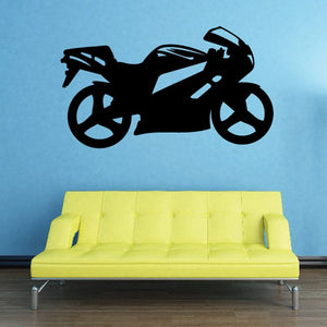 Motorcycle wall decal featuring a black sports motorcycle silhouette