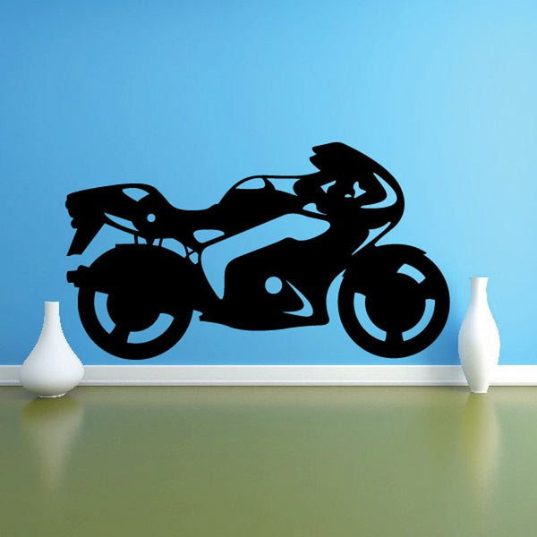 Black sport motorcycle vinyl wall decal silhouette