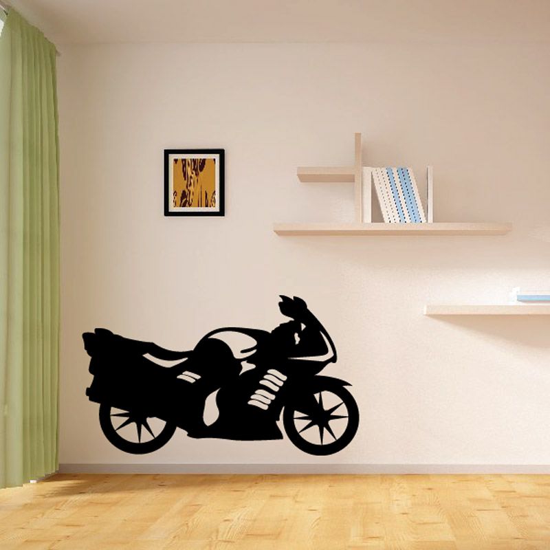Black motorcycle vinyl wall decal silhouette
