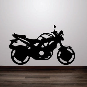 Black vinyl motorcycle wall decal with detailed bike silhouette.