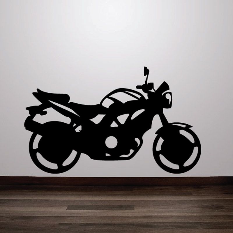 Black vinyl motorcycle wall decal with detailed bike silhouette.