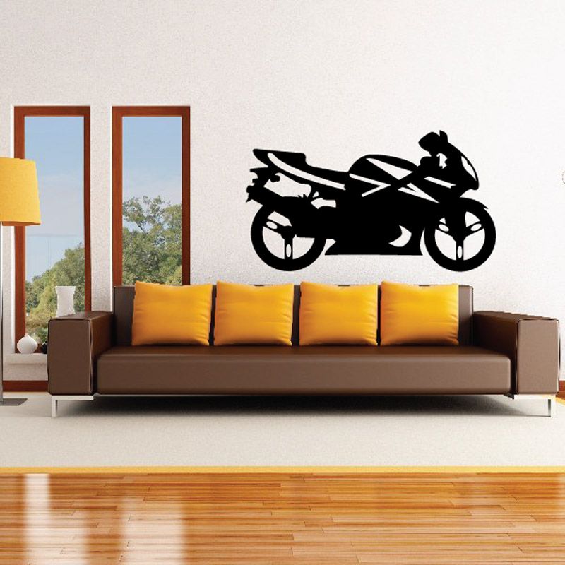 Black motorcycle wall decal silhouette