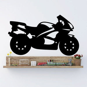 Black motorcycle wall decal with rider silhouette