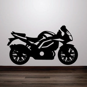 Motorcycle wall decal vinyl sticker, black racing bike silhouette with wheels and headlight