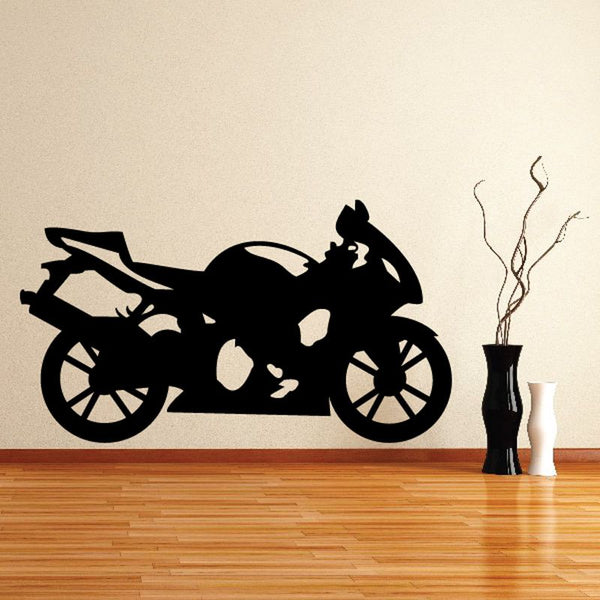 Motorcycle wall decal: black motorcycle silhouette on side profile
