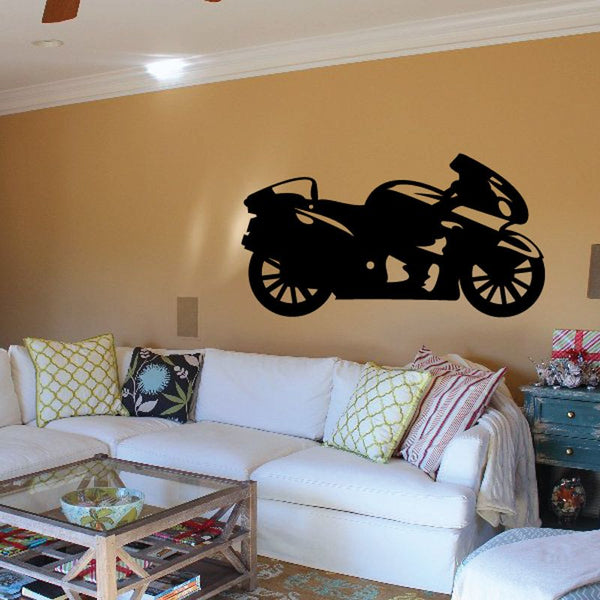 Black motorcycle wall decal vinyl silhouette