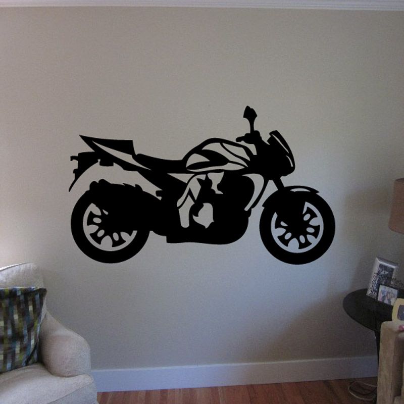 Motorcycle wall decal, black vinyl sticker silhouette of a sport bike