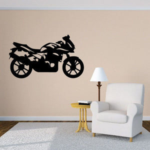 Motorcycle wall decal, black vinyl silhouette of a sport motorcycle