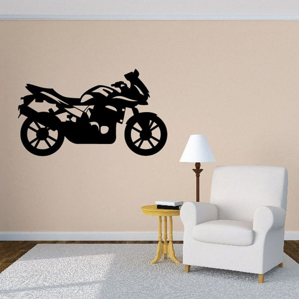 Motorcycle wall decal, black vinyl silhouette of a sport motorcycle