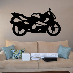 Black motorcycle wall decal sticker, vinyl cutout of a racing-style bike