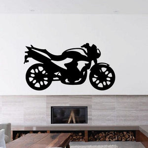 Black motorcycle wall vinyl decal silhouette on a light surface