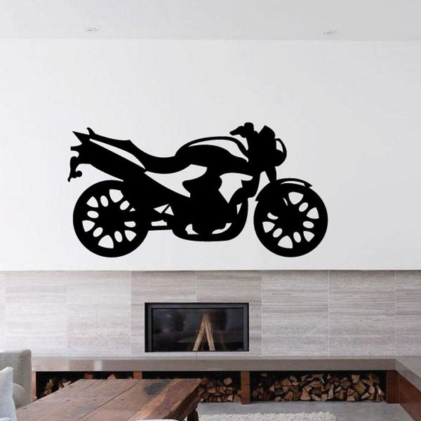 Black motorcycle wall vinyl decal silhouette on a light surface