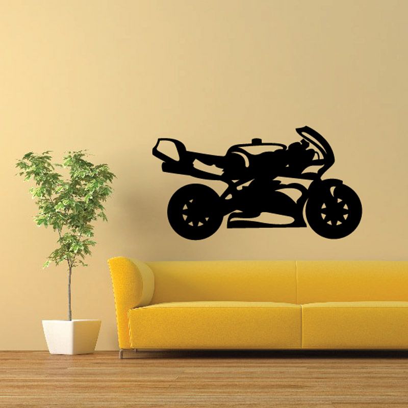 Black motorcycle wall decal silhouette