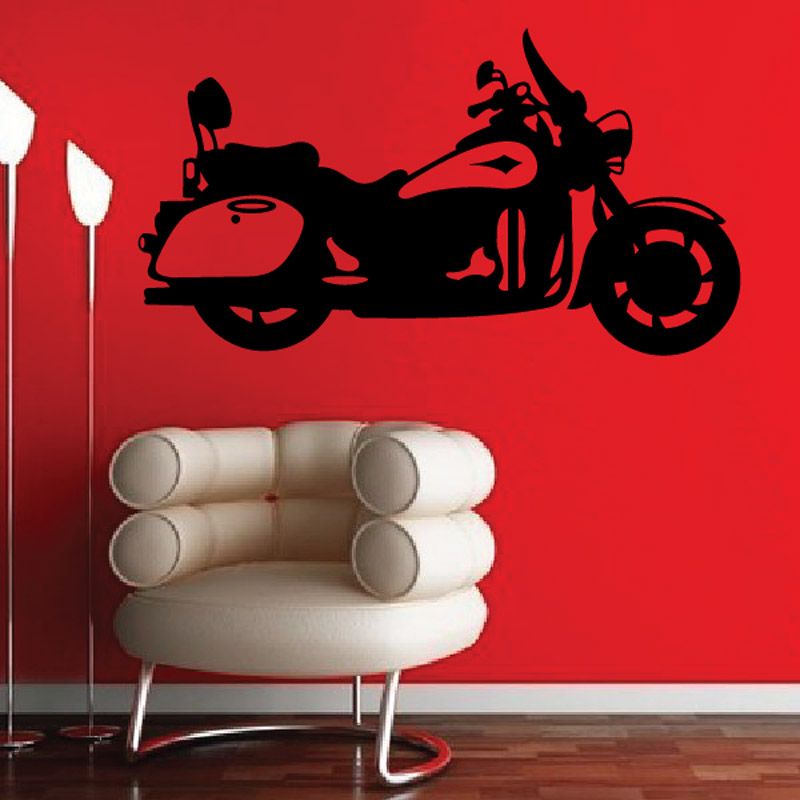 Motorcycle vinyl wall decal, black racing motorcycle silhouette