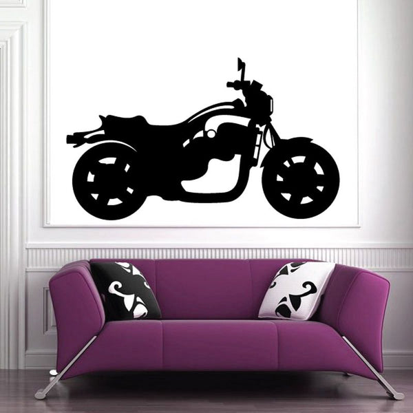 Black motorcycle wall decal vinyl with side-view silhouette