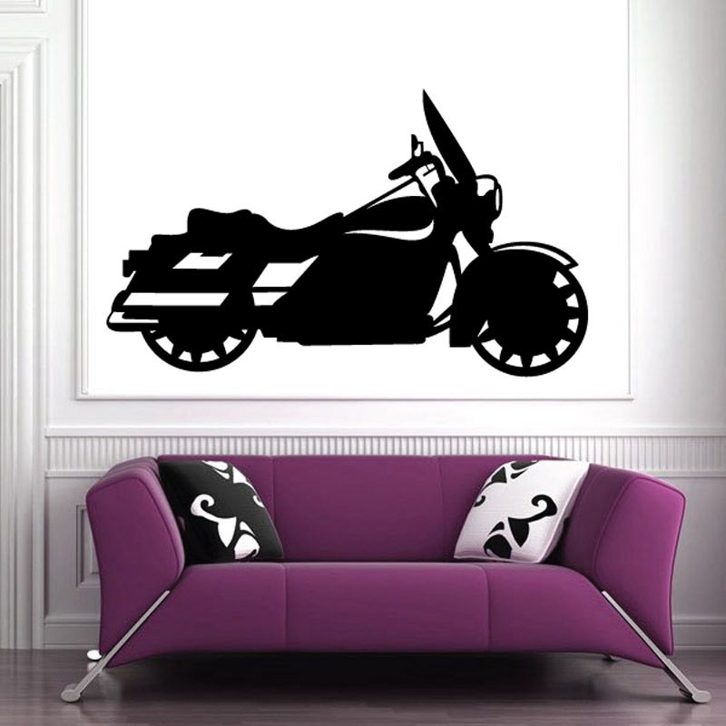 Motorcycle wall decal vinyl, black racing bike silhouette graphic