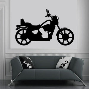 Black motorcycle wall decal vinyl silhouette on light wall