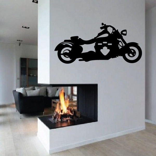 Black motorcycle wall decal vinyl sticker with rider silhouette and wheels