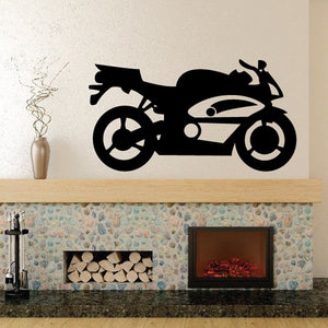 Black motorcycle wall decal in side profile, vinyl sticker silhouette