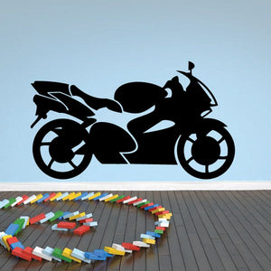 Black motorcycle wall decal vinyl silhouette, side view