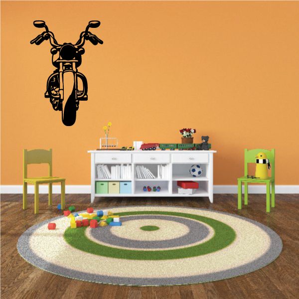 Motorcycle wall decal vinyl sticker, black motorcycle silhouette with handlebars and headlamp