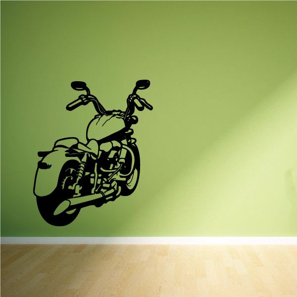 Motorcycle wall decal vinyl sticker, black outlined cruiser with front wheel and handlebars