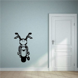 Black motorcycle wall decal with detailed engine and handlebars silhouette