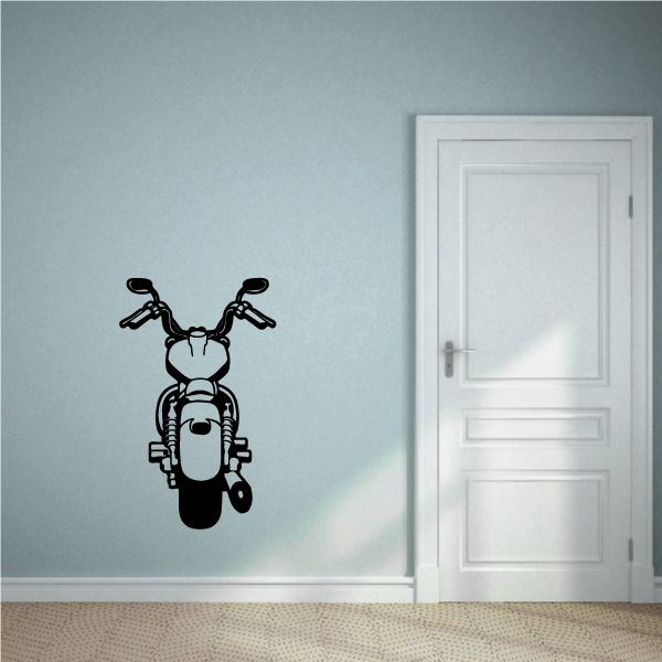Black motorcycle wall decal with detailed engine and handlebars silhouette