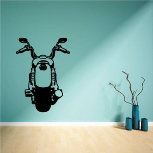 Motorcycle wall decal featuring a black motorcycle handlebar and headlight silhouette