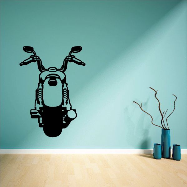 Motorcycle wall decal featuring a black motorcycle handlebar and headlight silhouette