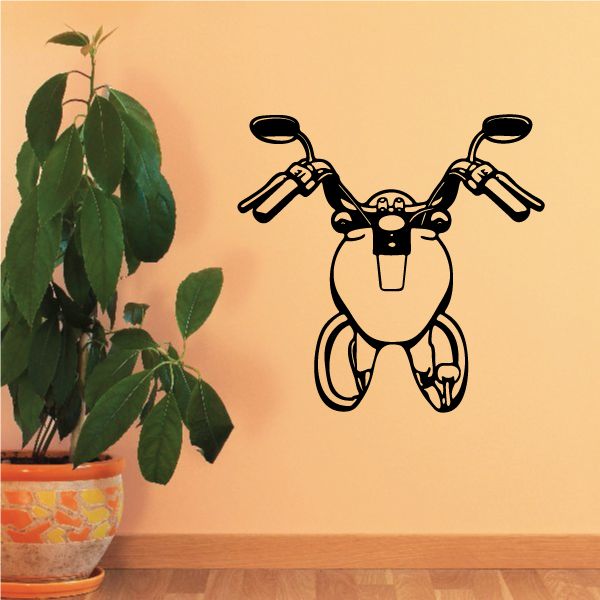 Black motorcycle wall decal with raised handlebars and rider silhouette